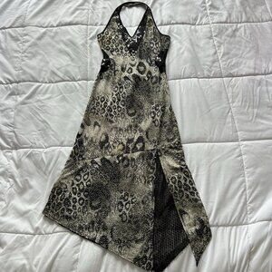 Vintage 90s Y2K Cheetah Sequins Maxi Dress Womens 36 Fairy Whimsical Coquette